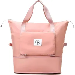 Btag Waterproof Foldable Travel Bag for Women | 41 Liters Capacity | Shoulder Bags | Hand Bag for Ladies Personal Items Expandable Travel Bag, Carry Weekender Luggage for Travelling (Peach)
