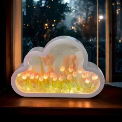 BTfash Romantic 3D Tulip Night Light, Simply Elegant Flower Lamp with Wooden Base for Bedroom, Home Decor, Nursery (Tuli