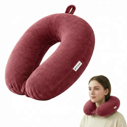 Image of BTfash Travel Neck Pillow for Men & Women | Soft Fibre Cushion for Flight, Car & Train | Soft Velvet Fabric with Attacha