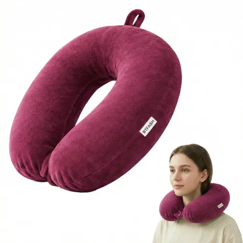 Image of BTfash Velvet Travel Neck Pillow for Pain Relief (Candy Pink)