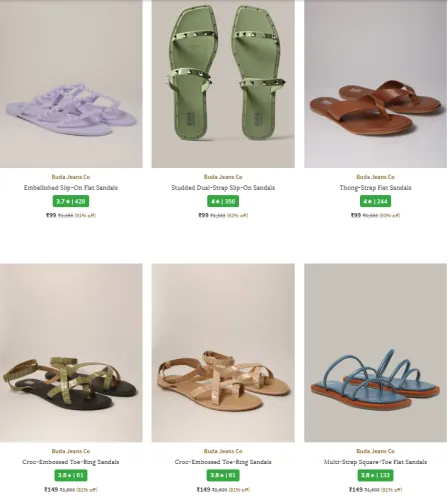 Image of Buda Jeans Co WOMENS Flat Sandals starting @ ₹99
