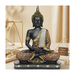 Global Grabbers new Limited Edition 25 Centimetre Meditating Sitting Buddha Idol Statue showpiece Home Decor Decoration Items for Living Room and Gifts (1, Orange Black)