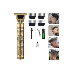 Buddha Trimmer Men Professional Cordless Buddha Style Hair Clipper Electric USB Rechargeable T-Blade Beard, Gold