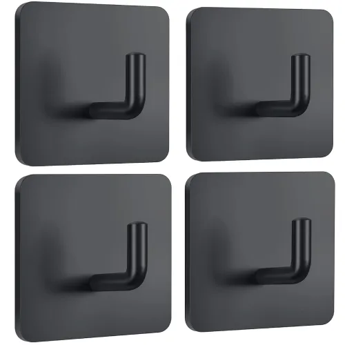 Image of Budding Joy (4 Pack Adhesive Hooks Black Heavy Duty Stick on Wall Door Cabinet Hook Stainless Steel Towel Hooks Self Adh