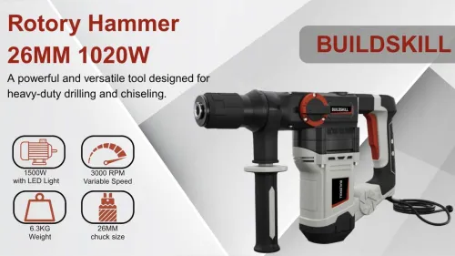 Image of BUILDSKILL 1020W rotary hammer drill | 26MM chuck size | 3000 RPM | 2 in 1 function | BRH261020 Rotary Hammer Drill 