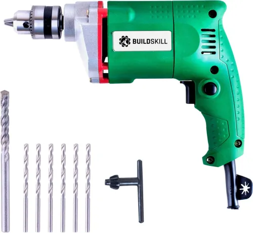 Image of BUILDSKILL 10MM Professional Powerful Heavy Drill Machine with 7 High Quality Bits BED1100-Greenbits Pistol Grip Drill (