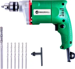 BUILDSKILL 10MM Professional Powerful Heavy Drill Machine with 7 High Quality Bits BED1100-Greenbits Pistol Grip Drill (