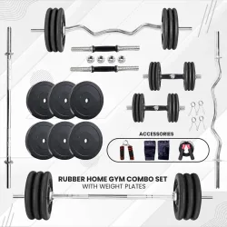 BULLAR 30kg Rubber Weight Plates + Rods Home Gym Combo