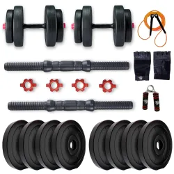 BULLAR Adjustable Dumbbells Set 8 Kg to 20 Kg with Pair of Dumbbell Rods and PVC Weight Plates with Gym Accessories (16 KG)