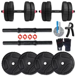 BULLAR Premium Adjustable Dumbbells Set 8 Kg to 30 Kg with Pair of Dumbbell Rods and PVC Weight Plates with Premium gym accessories (8Kg Dumbell With Acc)