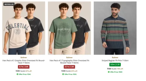 Image of BULLMER Men Graphic Oversized T-Shirt Upto 90% OFF