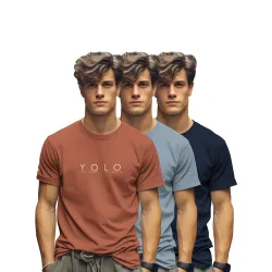 BULLMER Trendy Printed Cotton Blend Crew Neck/Round Neck Half Sleeve Tshirt for Men - Pack of 3
