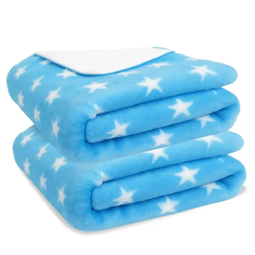 Image of Bumpers Baby Star Print Fleece Blanket (Sky Blue, Pack of 2)