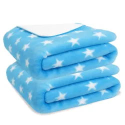 Bumpers Baby Star Print Fleece Blanket (Sky Blue, Pack of 2)