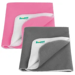 Bumpers The Baby Co. Anti-Piling Premium Quick Dry & Absorbent Sheet Polycotton Baby Bed Protecting Waterproof Mat(Grey+Pink, Small, Pack of 2)