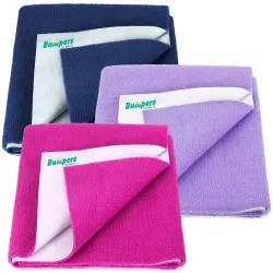 Bumpers Anti-Piling Quick Dry & Absorbent Sheet Polycotton Baby Bed Protecting Waterproof Mat (Rani Pink, Violet, Dark Blue, Small (70 x 50cm), Pack of 3)