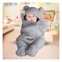 Bumtum 3-in-1 Hooded Baby Soft Blanket Wrapper| Double Layered Swaddle for New Born Babies(Boys & Girls) 0-6 Months, Tra