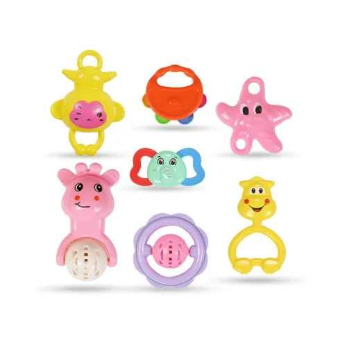 Image of BUMTUM 7Pcs. Baby Rattles Attractive Colorful Plastic Non Toxic BPA Free for New Born Babies and Infants (Pack of 1, Mul