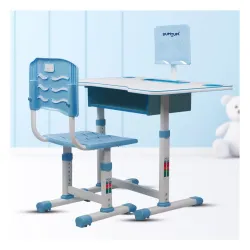Bumtum Adjustable Foldable Kids Study Table Set (Blue)