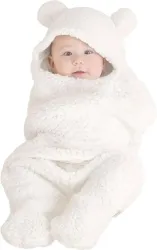 BUMTUM Solid Crib Hooded Baby Blanket for AC Room (Microfiber, White)