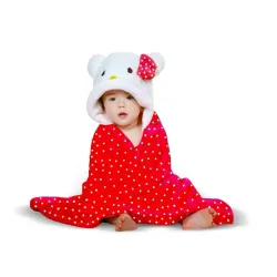 Bumtum Baby Soft Cotton Hooded Bath Towel | Ultra Absorbent | for Newborn, Infant Boys and Girls (Red Polka Dot Kitty)