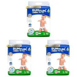 Bumtum Baby Diaper Pants Large 62 Count (Pack of 3)