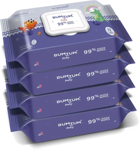 Image of Bumtum Baby Gentle 99% Pure Water Wipes With Lid | Aloe Vera & Chamomile Extracts (288 Wipes)