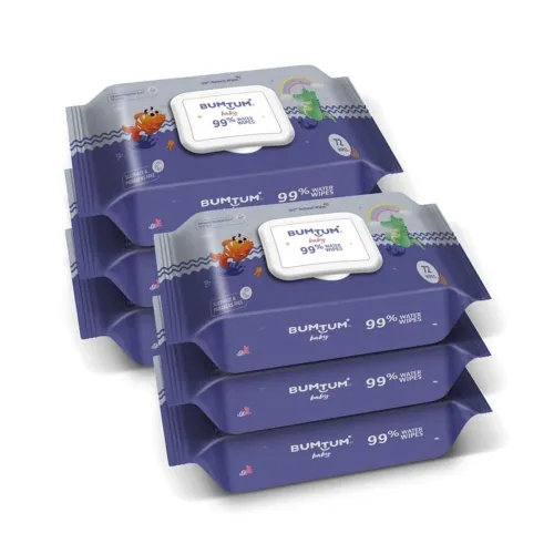 Image of Bumtum Baby Gentle 99% Pure Water Soft Moisturizing Wet Wipes With Lid | Aloe Vera & Chamomile Extracts | Paraben & Sulf