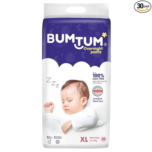 Image of Bumtum Baby Overnight Diaper Pants XL (12–18 kg), 30 Count | Leakproof, Rash-Free with Chamomile | All-Night Absorption