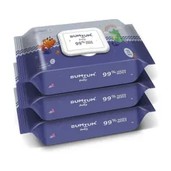 BUMTUM Baby 99% Water Wet Wipes Pack of 3 (216 Wipes)