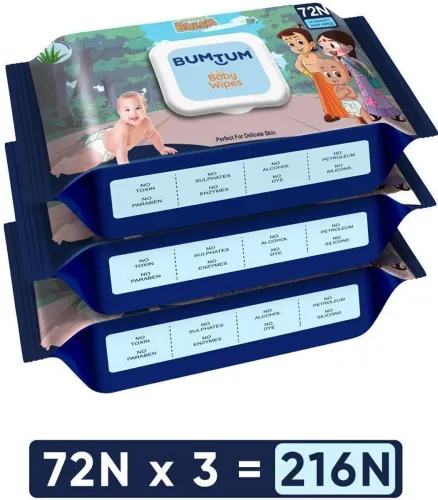 Image of Bumtum Baby Wet Wipes (Pack of 3) (216 Wipes)