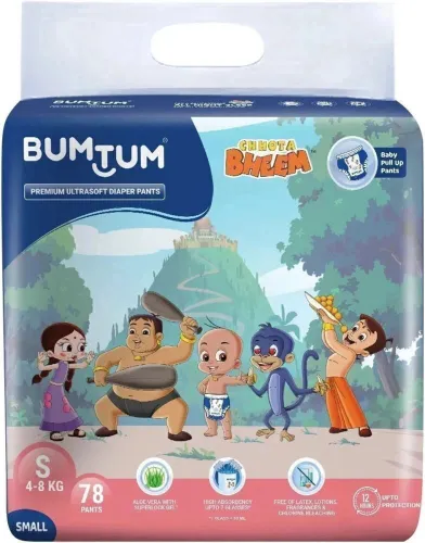 Image of Bumtum Chhota Bheem Premium Baby Pull-Up Diaper Pants with Aloe Vera,Wetness Indicator and 12 Hours Absorption - Small -