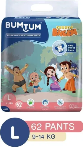 Image of Bumtum Chhota Bheem Premium Baby Pull-Up Diaper Pants with Aloe Vera,Wetness Indicator and 12 Hours Absorption - Large -