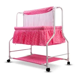 Bumtum Baby Cradle with Swing & Mosquito Net | Foldable Cradle with Storage Mat |Comfortable Multi-Use Baby Cradle for B