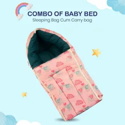 Bumtum 0-6 Months New Born Baby Unisex Cotton Carry Bag 3 in 1 Baby Bed Sleeping Bag (Pink)