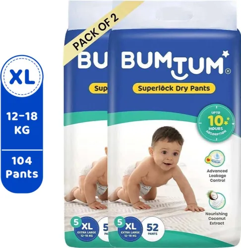 Image of Bumtum Superlock Diapers Pants with Superlock Gel Technology |Coconut Extracts - XL (104 Pieces)