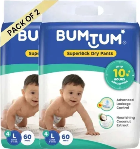 Image of Bumtum Superlock Diapers Pants with Superlock Gel Technology |Coconut Extracts - L (120 Pieces)