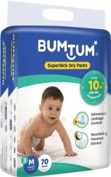 BUMTUM Superlock Diapers Pants with Superlock Gel Technology |Coconut Extracts Pant Diapers - M (140 Pieces)