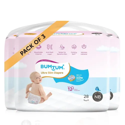 Image of Bumtum Ultra Slim Newborn Baby Diaper Pants 84-Count Pack of 3