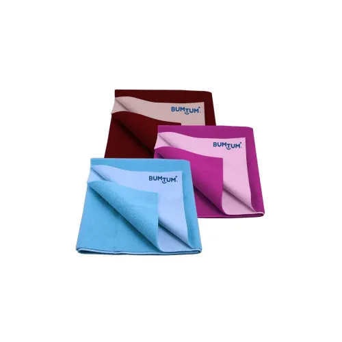 Image of Bumtum Waterproof Baby Dry Sheets (Pack of 3, Large 100x140 cm, Multi Color, Reusable & Washable)
