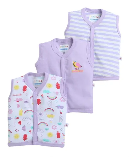 Image of BUMZEE Baby Girls Regular Fit Sleeveless V-Neck Cotton Jablas,Pack of 3