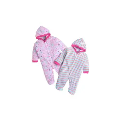 BUMZEE Pink & Multi Baby Girls Sleepsuit With Hood Pack Of 2