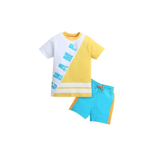 Image of BUMZEE Yellow & Blue Boys T-Shirt & Short Set 