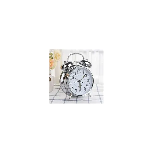 Image of Buqaro Alloy Steel, Glass Twin Bell Edition Vintage Look With Night Led Display Table Alarm Clock ((Silver)) - Digital, 