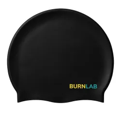 Burnlab Silicone Swimming Cap for Pool Training and Daily Use, Comfortable Stretch Fit, Adult (Black Small Word)