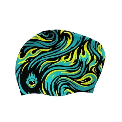 Burnlab Silicone Swimming Cap for Long Hair, Comfortable Fit for Pool Use, Adult (Black Flame)
