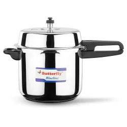 Butterfly Blue Line 10L Pressure Cooker| Stainless Steel | Induction & Gas Stove Compatible| ISI Certified| Triple Safety System| 5 Years Warranty Silver