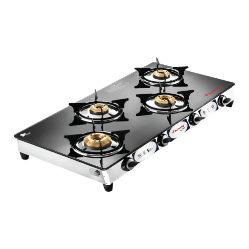 Image of Butterfly Alpha 4 Burner Glass Top Gas Stove | 8mm Ultra Thick Tempered Glass |Heavy duty Jumbo Brass Burner|
