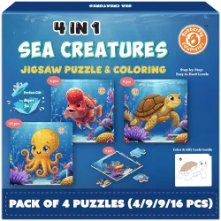 Butterfly EduFields 4-in-1 Sea Creatures Jigsaw Puzzle Set for Kids Age 3-7 | 38 Pcs Brain-Boosting Puzzle Toy with Colo