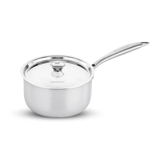 Image of Butterfly Tez Triply Milk/Sauce Pan with SS Lid | 2.1 Litre| 18 CM | Stay Cool Handle | Induction Compatible | for Cooki